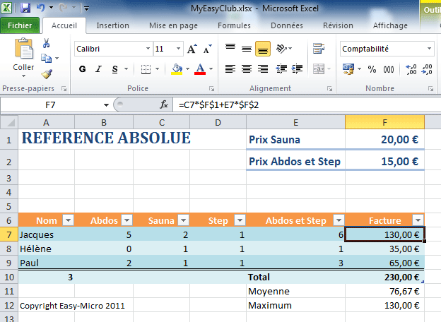 Référence absolue Excel