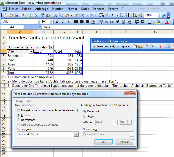 Trier un TCD Excel