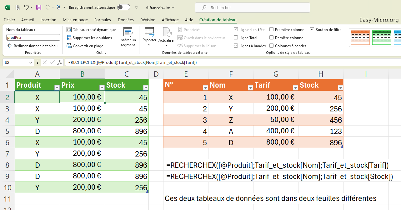 RechercheX dans Excel