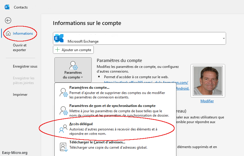 Accès délégué Outlook