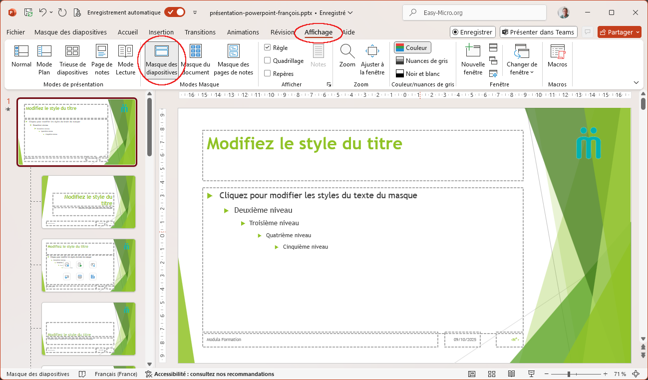 Masque des diapositives Powerpoint