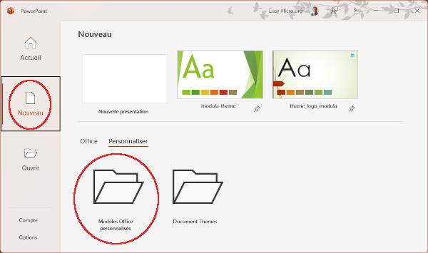 Ouvrir un modèle Powerpoint