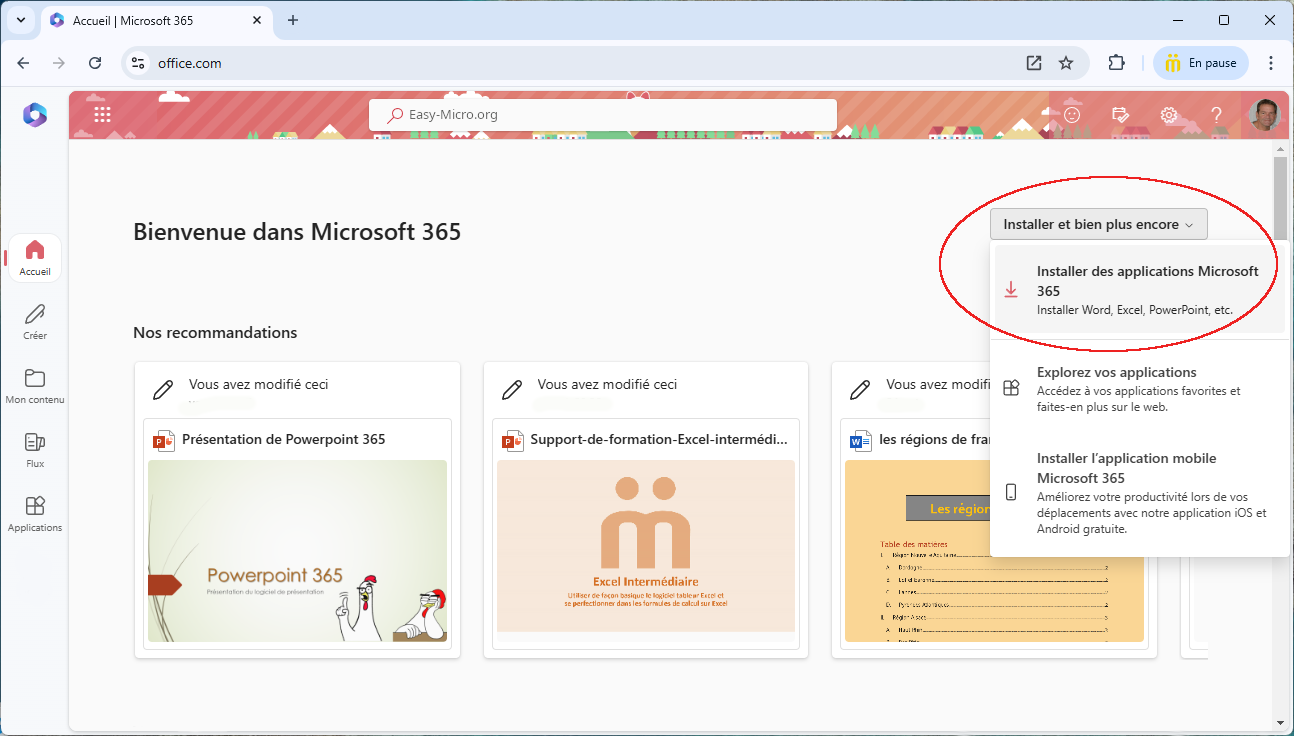 Télécharger le pack Office depuis la plateforme Microsoft 365