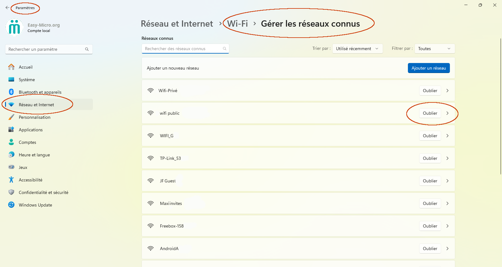 Paramètres réseau Windows