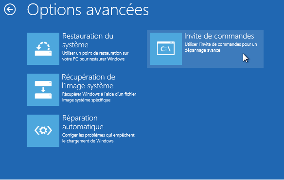 Ecran de réparation Windows (dépannage)