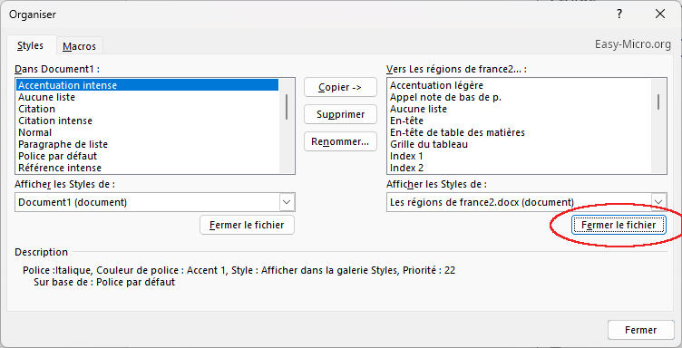 Importer/Exporter un style Word