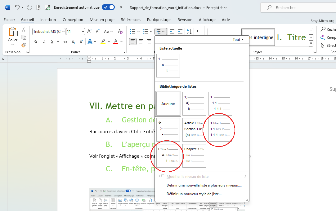 Numérotation hiérarchisée Word