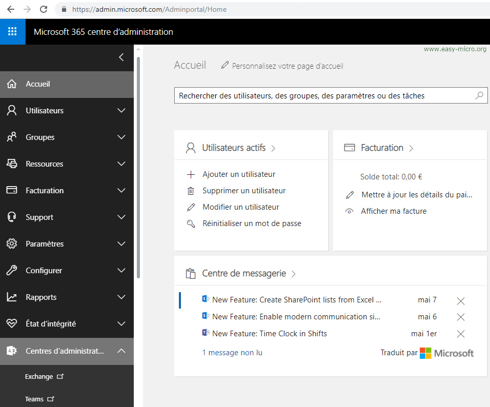 Centre d'administration Office 365