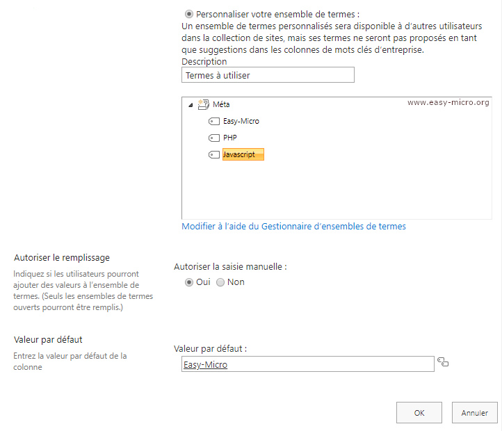 Créer une colonne de métadonnées gérées dans votre bibliothèque SharePoint