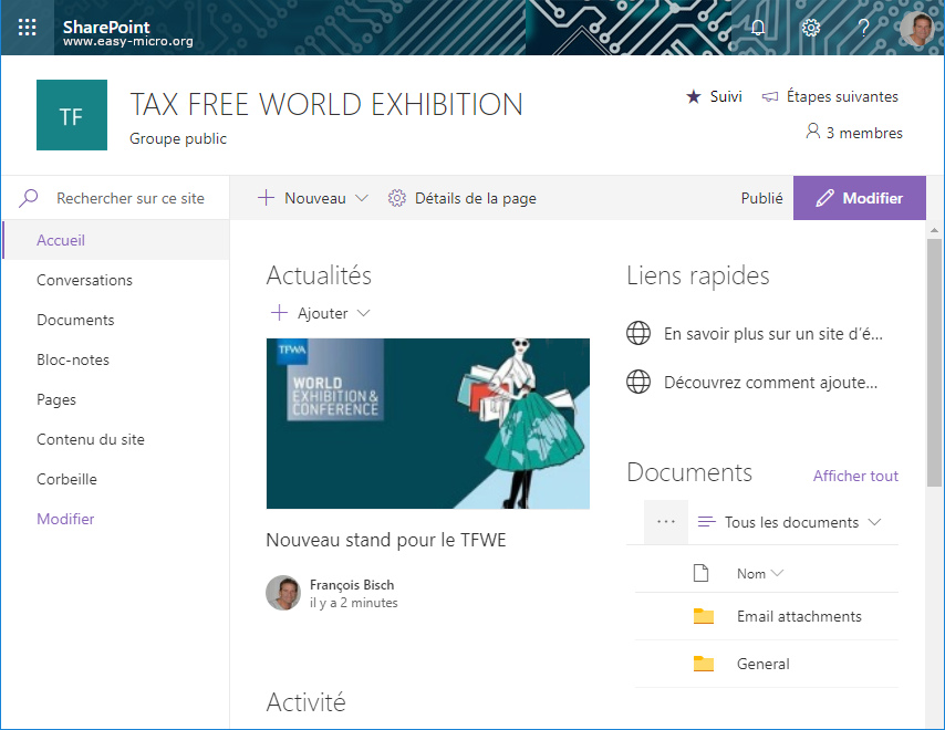 Site d'équipe Sharepoint online