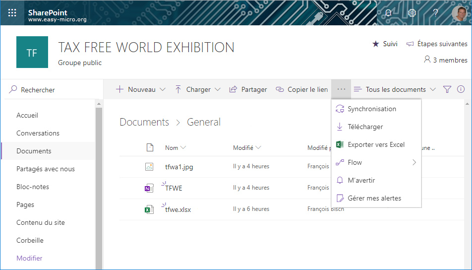 Site d'équipe Sharepoint online