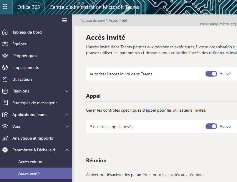 Office 365 - Centre d'administration Microsoft Teams