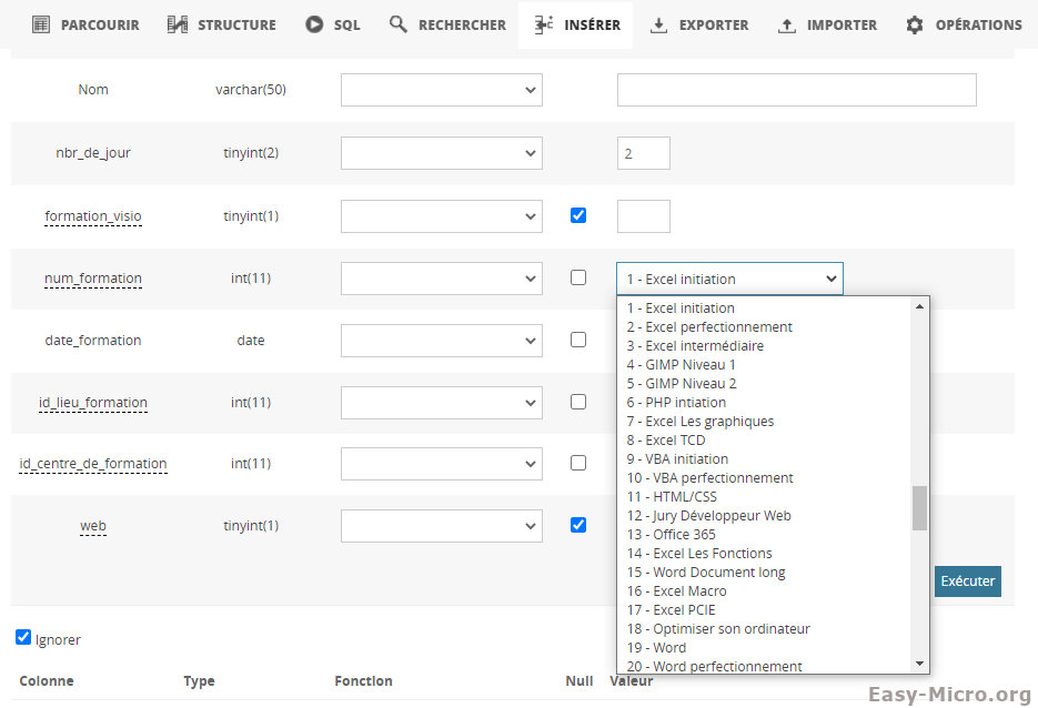 Concepteur phpMyAdmin