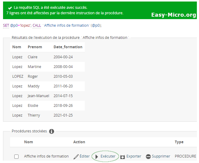 Procédure stockée phpMyAdmin