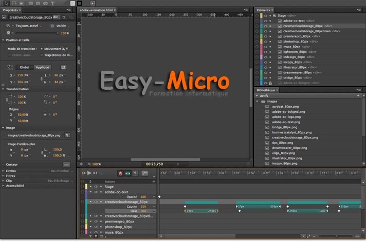 Interface d'Adobe Edge Animate - Cliquer pour agrandir