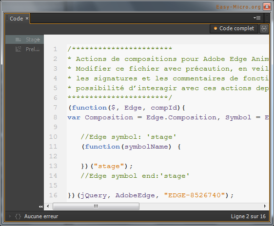Editeur de code Edge Animate