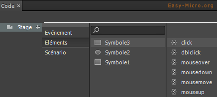 Les éléments de l'éditeur de code Edge Animate