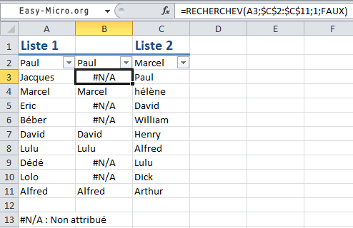 RechercheV dans Excel
