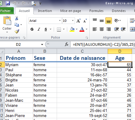 Tableau de données pour Graphique Excel type Pyramide des âges