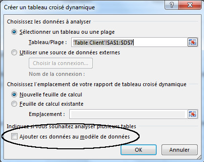 Fenêtre Excel : Créer un tableau croisé dynamique