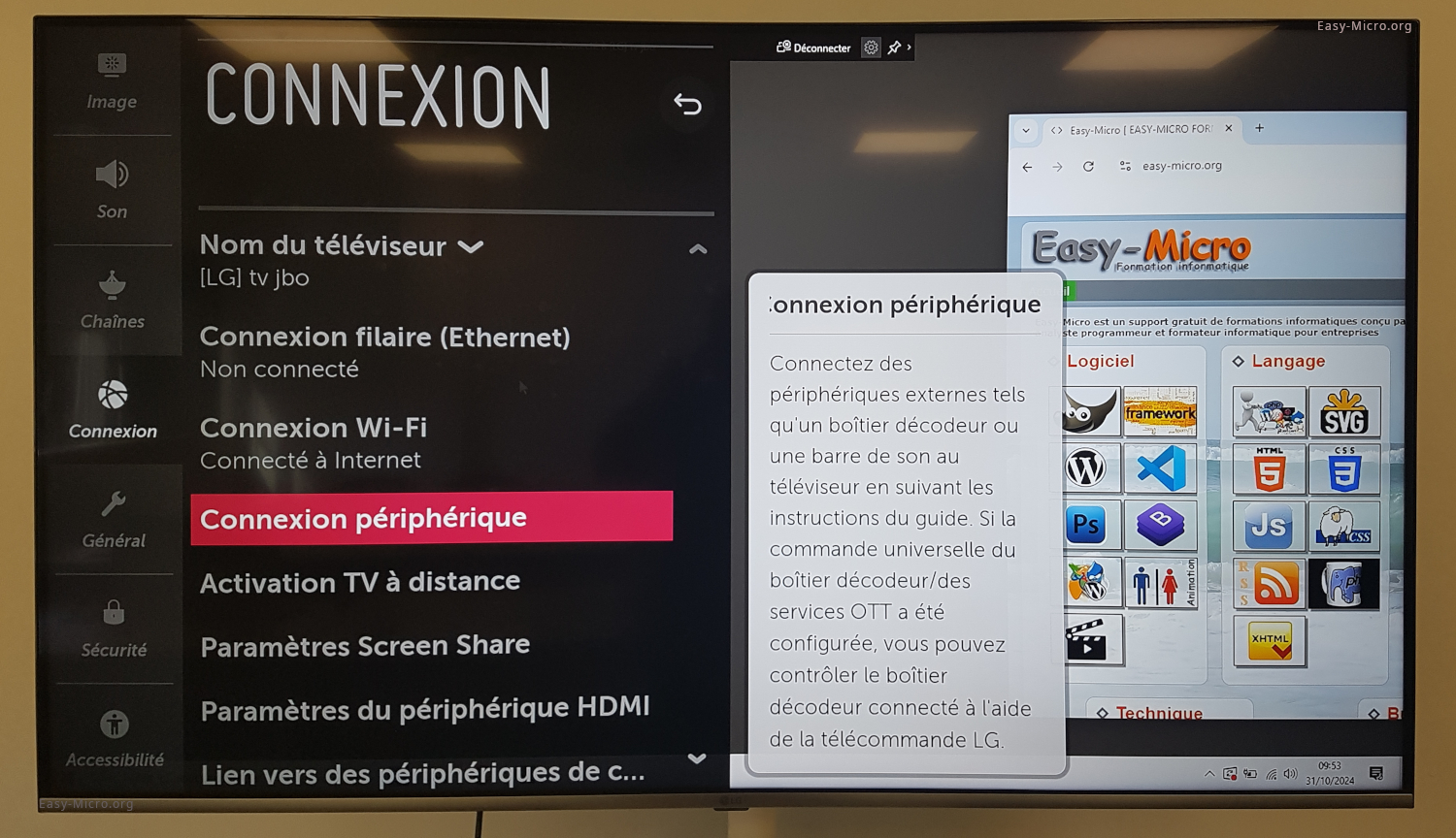 Connexion périphérique Wi-Fi Miracast sur TV LG