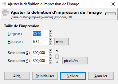 GIMP - Fenêtre Taille de l'impression